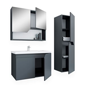 Napoli 65 Cm Mdf Banyo Dolabı Seti + Boy Dolabı Antrasit