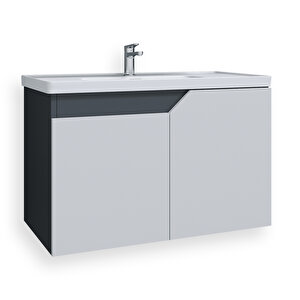 Napoli 80 Cm Mdf Banyo Lavabolu Alt Dolap Antrasit Beyaz