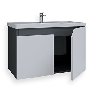 Napoli 80 Cm Mdf Banyo Lavabolu Alt Dolap Antrasit Beyaz