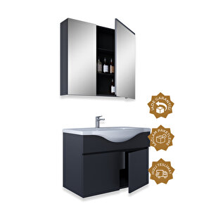 Kahire 65cm Antrasit  Mdf Banyo Dolabı Seti Antrasit
