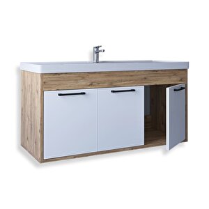 Lizbon 100 Cm Mdf Banyo Lavabolu Alt Dolap Beyaz - Meşe