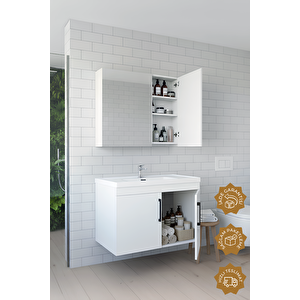 Yalova 80 Cm Mdf Banyo Dolabı Seti Beyaz