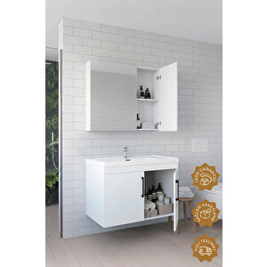 Yalova 80 Cm Mdf Banyo Dolabı Seti Beyaz