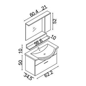 Teta Home Eko 65 Cm Mdf Banyo Dolabı Seti