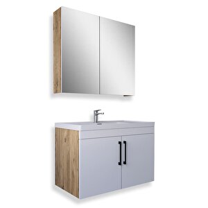 Yalova 65 Cm Mdf Banyo Dolabı Seti Beyaz - Meşe