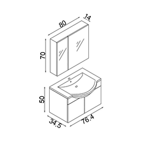 Teta Home Kahire 80 Cm Mdf Banyo Dolabı Seti