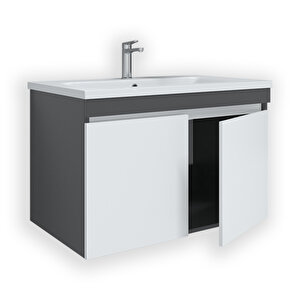 Tokyo 80 Cm Mdf Banyo Lavabolu Alt Dolap Antrasit Beyaz