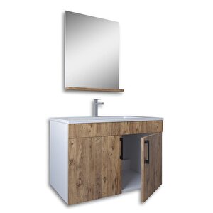 Prag 80 Cm Mdf Banyo Dolabı Seti Beyaz - Meşe