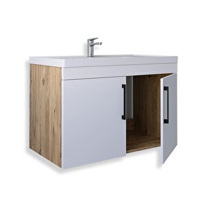 Yalova 65 Cm Mdf Banyo Lavabolu Alt Dolap Beyaz - Meşe