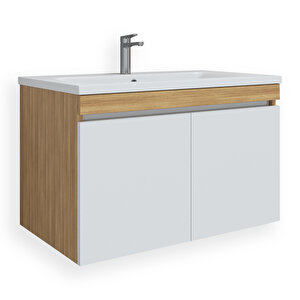 Tokyo 80 Cm Mdf Banyo Lavabolu Alt Dolap Teak-Beyaz