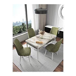 Kaffa Home Fixed Serisi Raw Efes 70x110 Sabit Masa, 4 Kişilik Yemek Masası, Mutfak Masası , Masa Takımı - Haki Haki