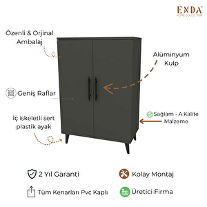 3 Raflı 2 Kapaklı Çok Amaçlı Dolap Çok Amaçlı Mutfak Dolabı Banyo Dolabı Koyu Gri Antrasit