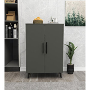 Enda Home 3 Raflı 2 Kapaklı Çok Amaçlı Dolap Çok Amaçlı Mutfak Dolabı Banyo Dolabı Koyu Gri