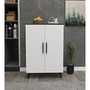 Enda Home 3 Raflı 2 Kapaklı Çok Amaçlı Dolap Çok Amaçlı Mutfak Dolabı Banyo Dolabı Koyu Gri & Beyaz
