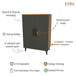 3 Raflı 2 Kapaklı Çok Amaçlı Dolap Çok Amaçlı Mutfak Dolabı Banyo Dolabı Çam & Koyu Gri Atlantik Çam Antrasit