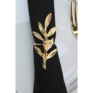 6 Adet Gold Zeytin Dalı Modern Metal Peçete Halkası