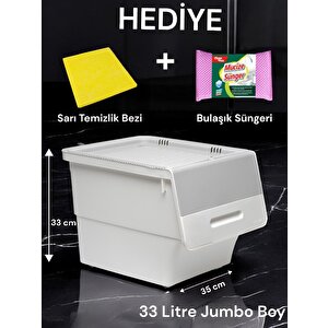 Motek Tch-mt04 33 Litre Beyaz Gri Tekerlekli Tekli Organizer + Temizlik Seti