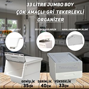 Motek Tch-mt04 33 Litre Beyaz Gri Tekerlekli Tekli Organizer + Temizlik Seti