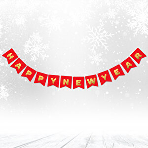 Happy New Year Banner, Altın Baskılı Kırmızı - 2.00 Mt