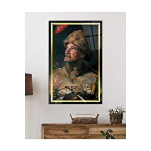 Gold Şerit Yapay Zeka Üniformalı Atatürk Cam Tablo, Uv Baskılı Ve Temperli, Hediyelik 95x150 cm