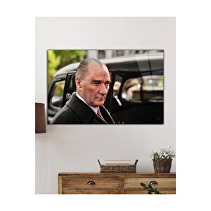 Atatürk Ve Arabası Cam Tablo, Uv Baskılı Ve Temperli, Hediyelik 95x150 cm