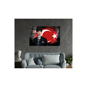Atatürk Ve Ay Yıldız Cam Tablo, Uv Baskılı Ve Temperli, Hediyelik 90x60 cm