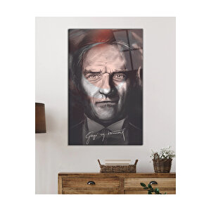 Ay Yıldız Fonlu Atatürk Cam Tablo, Uv Baskılı Ve Temperli, Hediyelik 130x80 cm