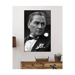 Siyah Beyaz Atatürk Yapay Zeka Cam Tablo, Uv Baskılı Ve Temperli, Hediyelik 130x80 cm