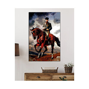 Atatürk Portresi Uv Baskılı Cam Tablo, Ev Ve Ofis Duvar Dekoru Hediyelik 130x80 cm