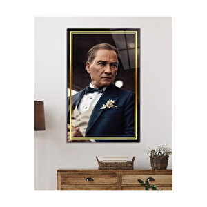 Gold Şerit Yapay Zeka Atatürk Cam Tablo, Uv Baskılı Ve Temperli, Hediyelik 110x70 cm