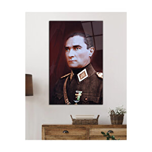 Üniformalı Asker Atatürk Cam Tablo, Uv Baskılı Ve Temperli, Hediyelik 130x80 cm