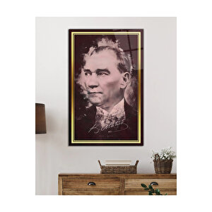 Gold Şerit Atatürk Cam Tablo, Uv Baskılı Ve Temperli, Hediyelik 95x150 cm