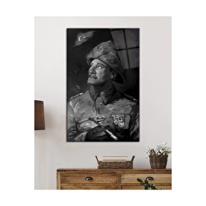 Siyah Beyaz Yapay Zeka Üniformalı Atatürk Cam Tablo, Uv Baskılı Ve Temperli, Hediyelik 36x23 cm