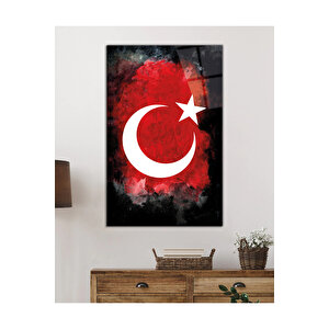 Siyah Ve Kırmızı Fonlu Ay Yıldız Cam Tablo, Uv Baskılı Ve Temperli, Hediyelik 46x71 cm