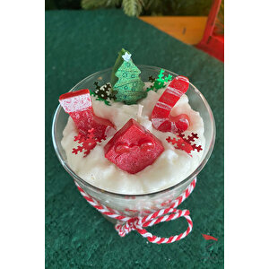 Noel Objeli Tasarım Krema Dekoratif Mum Kırmızı Tarçın Kokulu Mum Yeni Yıl Bardak Mum Yılbaşı Hediye