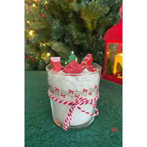Noel Objeli Tasarım Krema Dekoratif Mum Kırmızı Tarçın Kokulu Mum Yeni Yıl Bardak Mum Yılbaşı Hediye