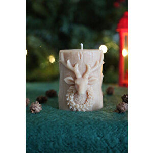 Yılbaşı Mum Geyik Silindir Mum, Kahverengi Beyaz Yeni Yıl Mumu Yılbaşı Ürünleri Ve Hediyelik(1 Adet)