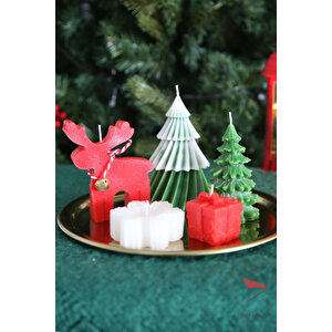 Yılbaşı Özel Tasarım Kokulu Mum Seti, Geyik, Kar Tanesi, Çam Ağacı, Hediye Kutusu 6lı Yeni Yıl Mumu