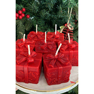 Yeni Yıl Süsleri Için Kırmızı Hediye Kutusu Kokulu Mum 3lü Set, Yılbaşı Dekoratif Mum Ve Noel Hediye