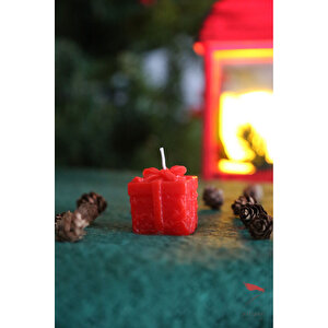 Yeni Yıl Süsleri Için Kırmızı Hediye Kutusu Kokulu Mum 3lü Set, Yılbaşı Dekoratif Mum Ve Noel Hediye