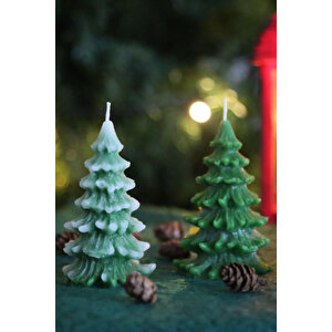 Noel Yeşil-beyaz Çam Ağacı, Tarçın Kokulu Mum, Yılbaşı Dekoratif Mum Ve Yılbaşı Hediyesi 2li Set