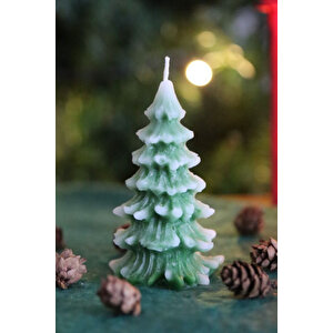 Noel Yeşil-beyaz Çam Ağacı, Tarçın Kokulu Mum, Yılbaşı Dekoratif Mum Ve Yılbaşı Hediyesi 2li Set