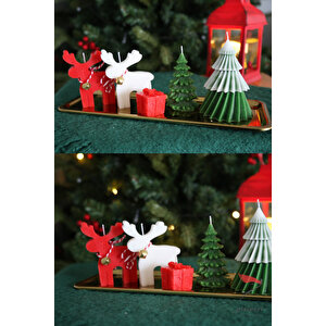 6lı Yılbaşı Gold Tepsili Özel Tasarım Kokulu Mum Seti, Yeni Yıl El Yapımı Mum, Noel Hediyelik Dekor