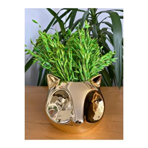 Yeşil Çiçekli Dekoratif Obje Gold Tilki Vazo