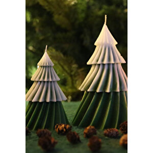 Yeni Yıl Süsleri, Beyaz-yeşil Çam Ağacı Kokulu Mum, Yılbaşı Dekoratif Mum Ve Noel Hediyesi 2li Set
