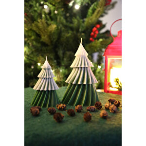 Yeni Yıl Süsleri, Beyaz-yeşil Çam Ağacı Kokulu Mum, Yılbaşı Dekoratif Mum Ve Noel Hediyesi 2li Set