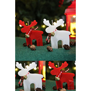 Yeni Yıl Süsleri, Beyaz Ve Kırmızı Noel Geyik Kokulu Mum 2li Set, Yılbaşı Dekoratif Mum, Ev Dekoru