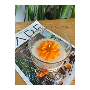 Sarı Turuncu Çiçekli Kokulu Dekoratif Mum Kandil