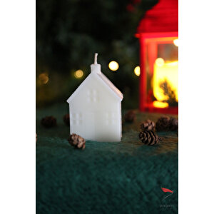 Yeni Yıl Süsleri, Beyaz Ev Temalı Kokulu Mum 2li Set, Yılbaşı Dekoratif Mum Ve Noel Hediyelikleri