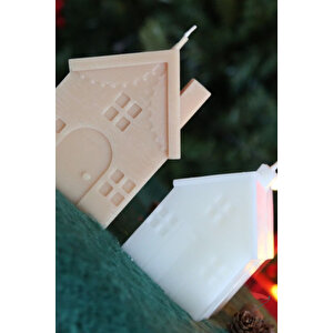 Yeni Yıl Süsleri, Beyaz Ev Temalı Kokulu Mum 2li Set, Yılbaşı Dekoratif Mum Ve Noel Hediyelikleri